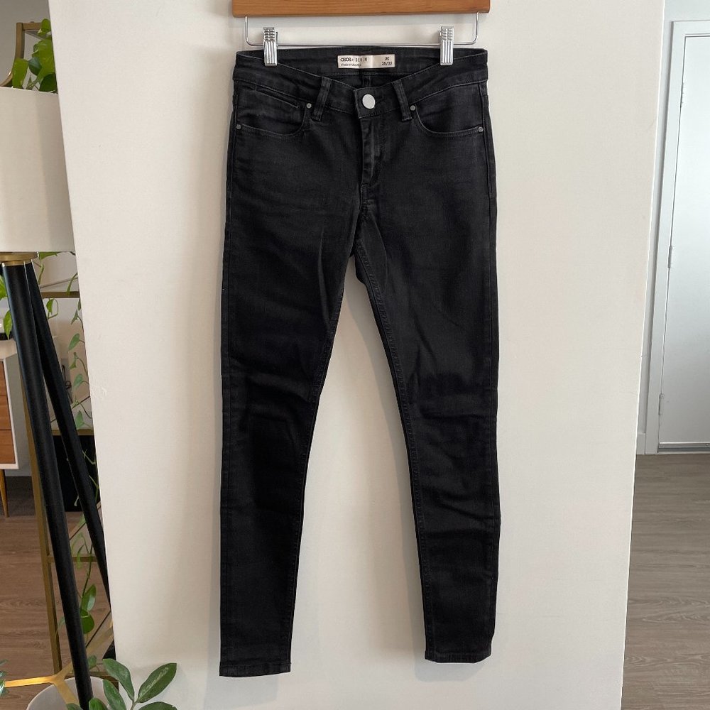 ASOS low rise skinny jeans in washed black